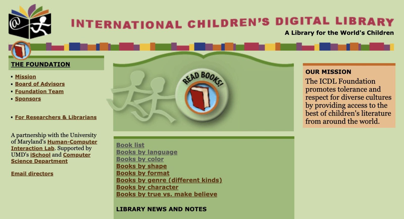 International Children's Digital Libraryトップ画面