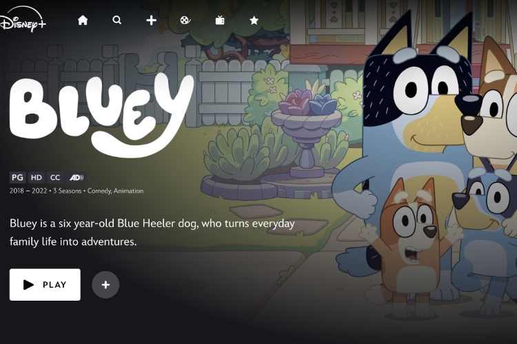 bluey（ディズニープラスのトップ画面）