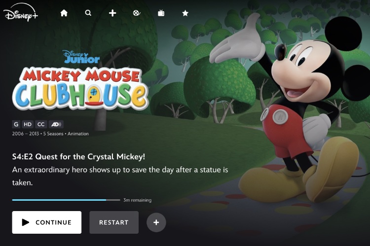 ミッキーマウスクラブハウス（ディズニープラスのトップ画面）
